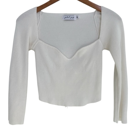Petal & Pup Sweaters - Petal & Pup Aquerelle White Stretch Knit Sweater cropped